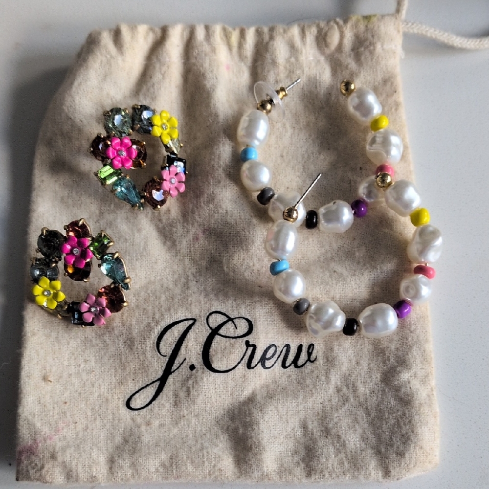 J.Crew Multicolor Pearl and Floral Earrings